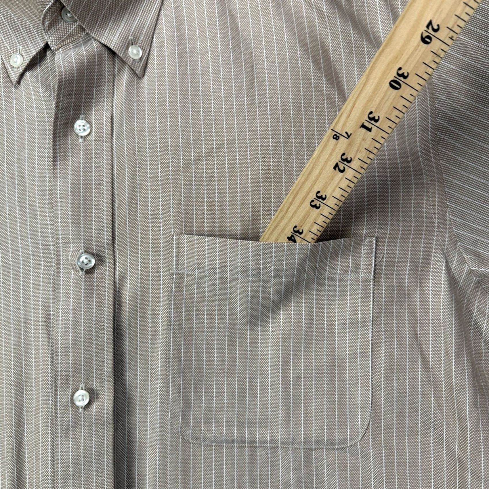 Vintage VINTAGE Paul Fredrick Mens 16.5-32 Shirt Dress Brown Stripes Classic Fit Button Down EUC Size 42R - 6 Thumbnail