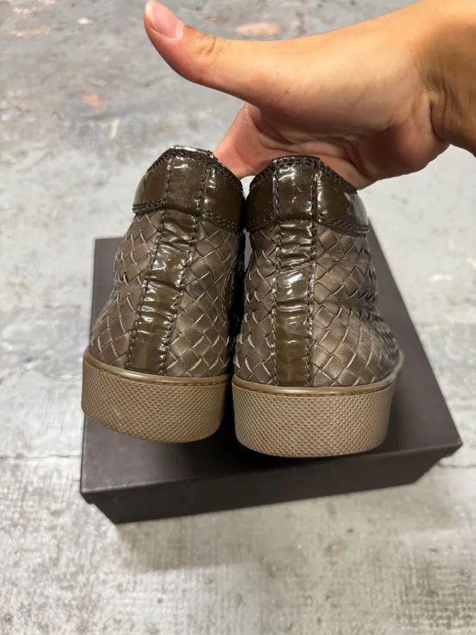 Bottega Veneta Bottega Veneta Intrecciato Woven Shiny Brown Leather High Top Sneakers Size US 7 / EU 40 - 4 Thumbnail