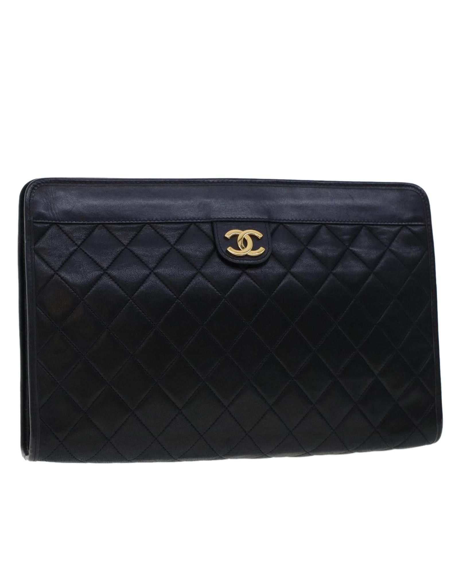image of Chanel Black Lamb Skin Clutch Bag, Women's