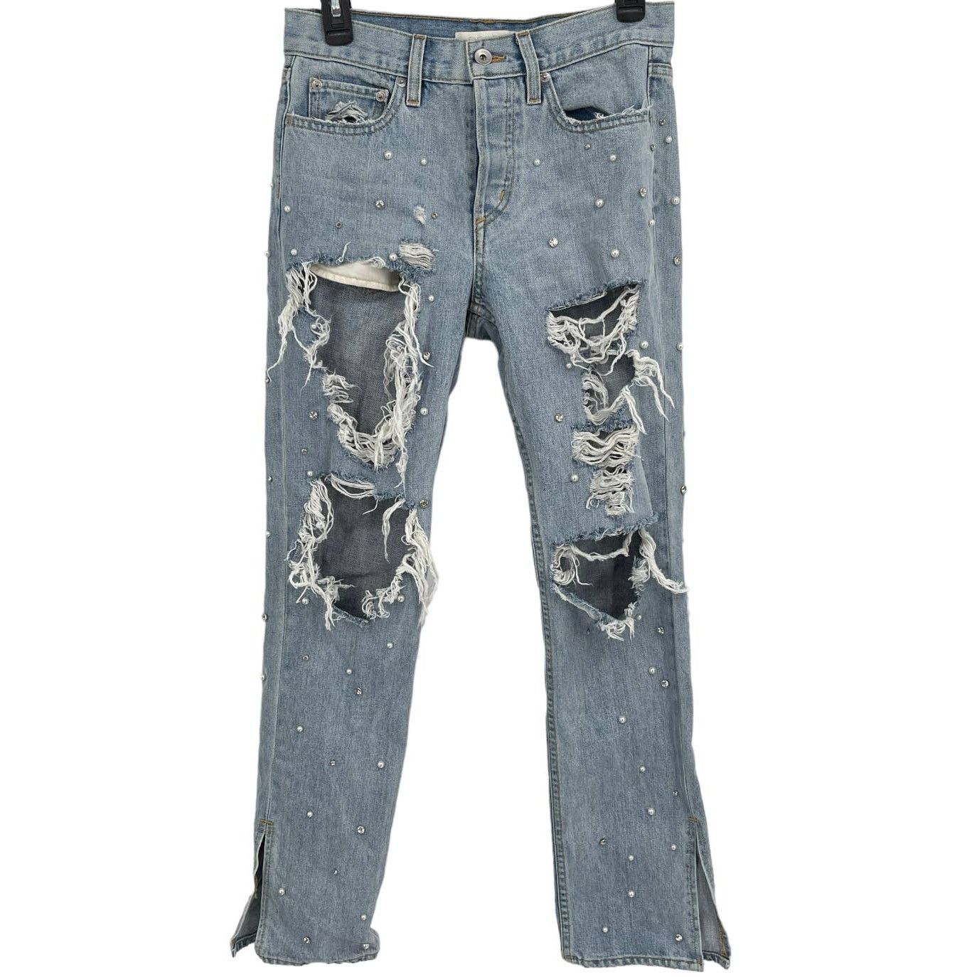 Jonathan Simkhai Jonathan Simkhai Distressed Studded Pearl Boyfriend Jeans 24 Size 24" / US 00 / IT 34 - 3 Thumbnail