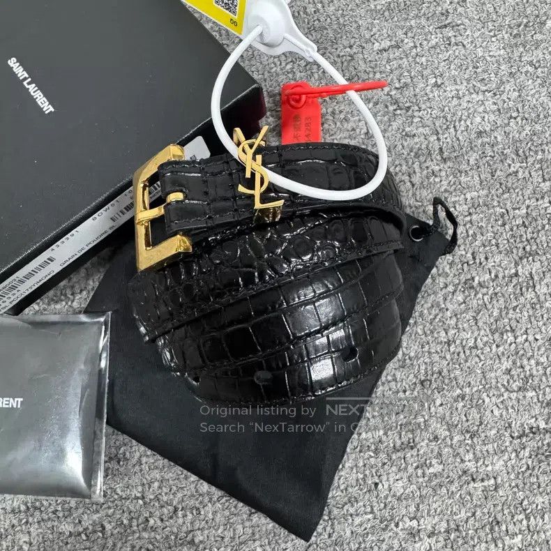 Saint Laurent Paris Saint Laurent Paris Black Crocodile Pattern Gold Buckle Be Size ONE SIZE - 1 Thumbnail