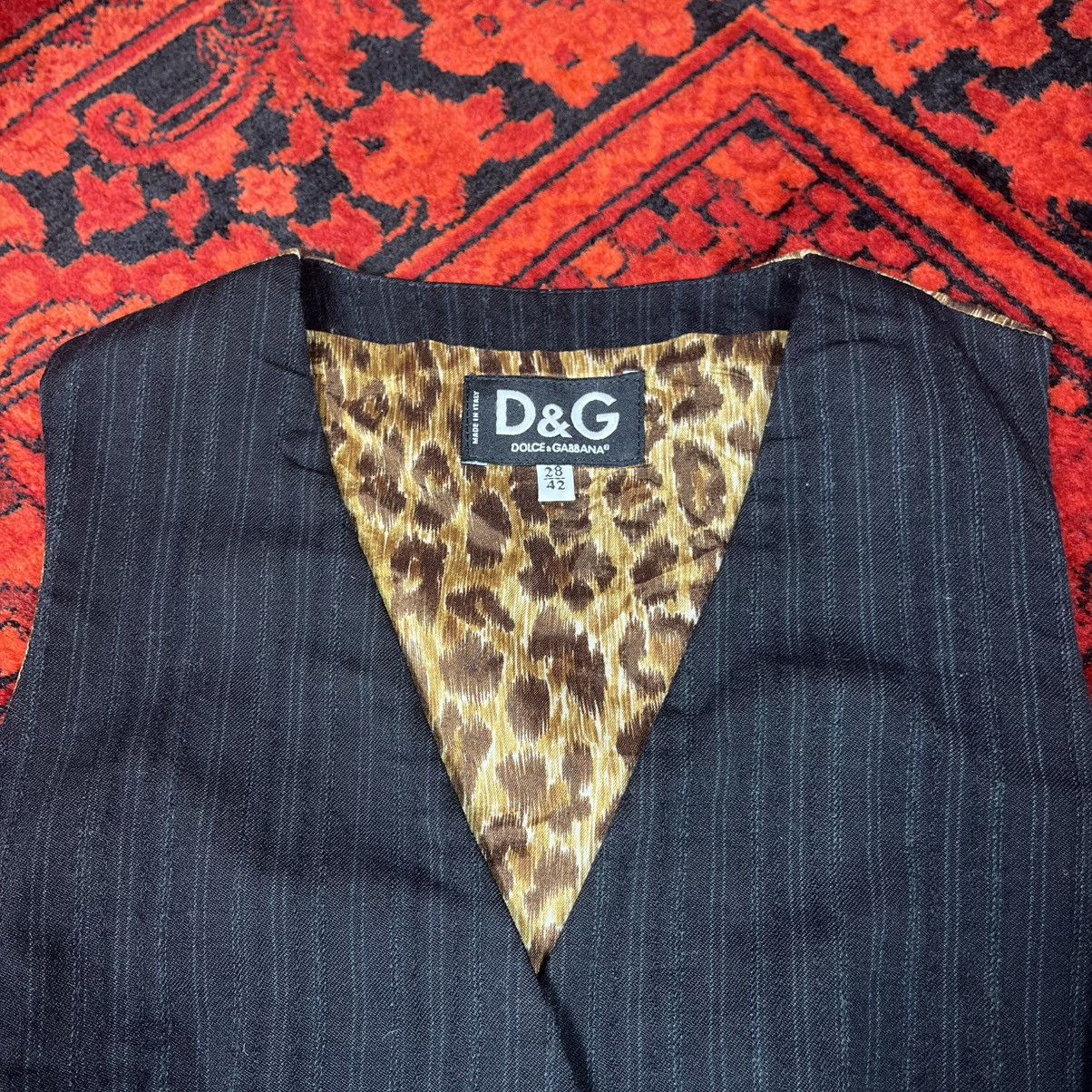 Dolce & Gabbana Dolce & Gabbana Vest Black Pinstripe Leopard Back Waistcoat Size S / US 4 / IT 40 - 8 Thumbnail