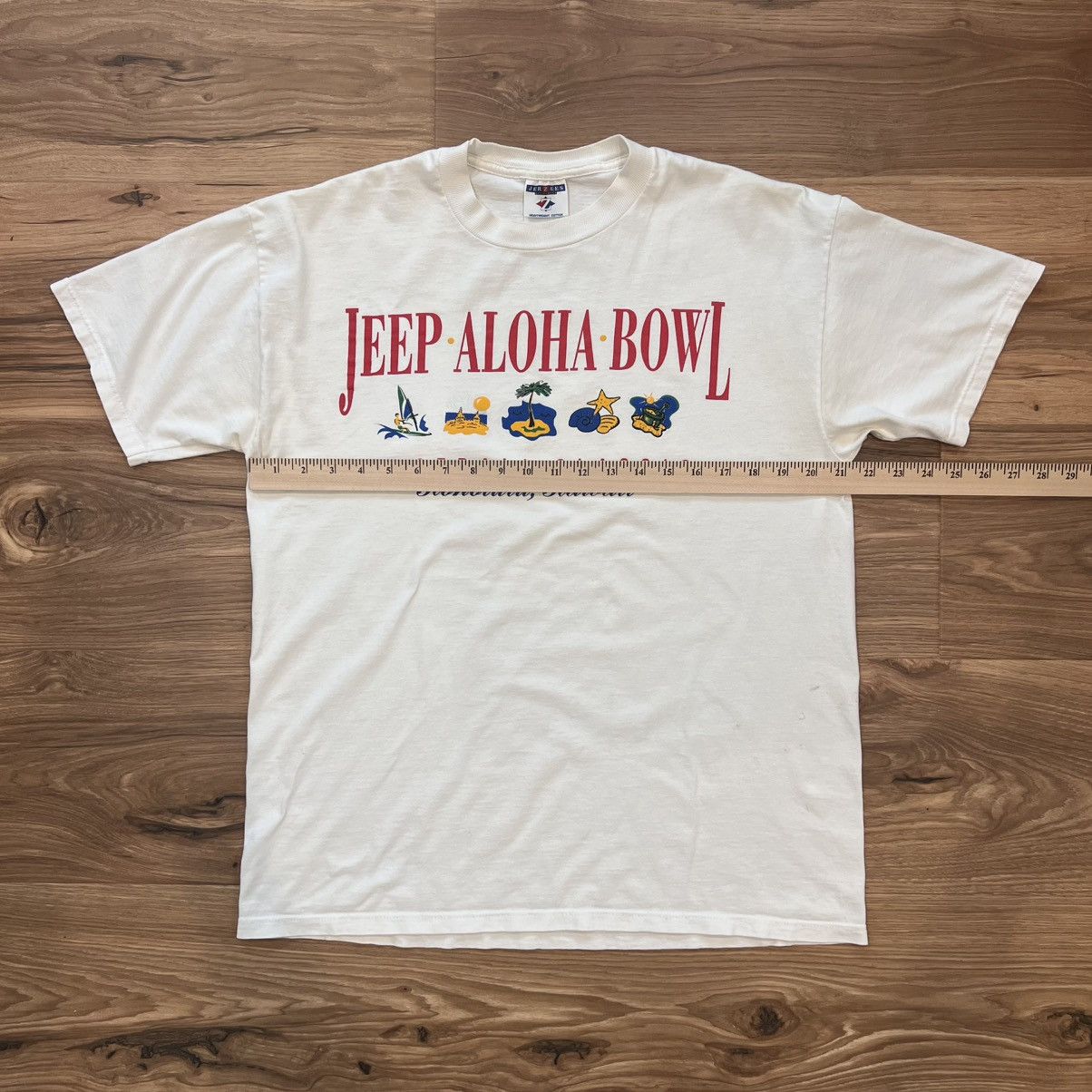 Jerzees Vintage Jeep Aloha Bowl Honolulu Hawaii Large White T Shirt Size US L / EU 52-54 / 3 - 4 Thumbnail