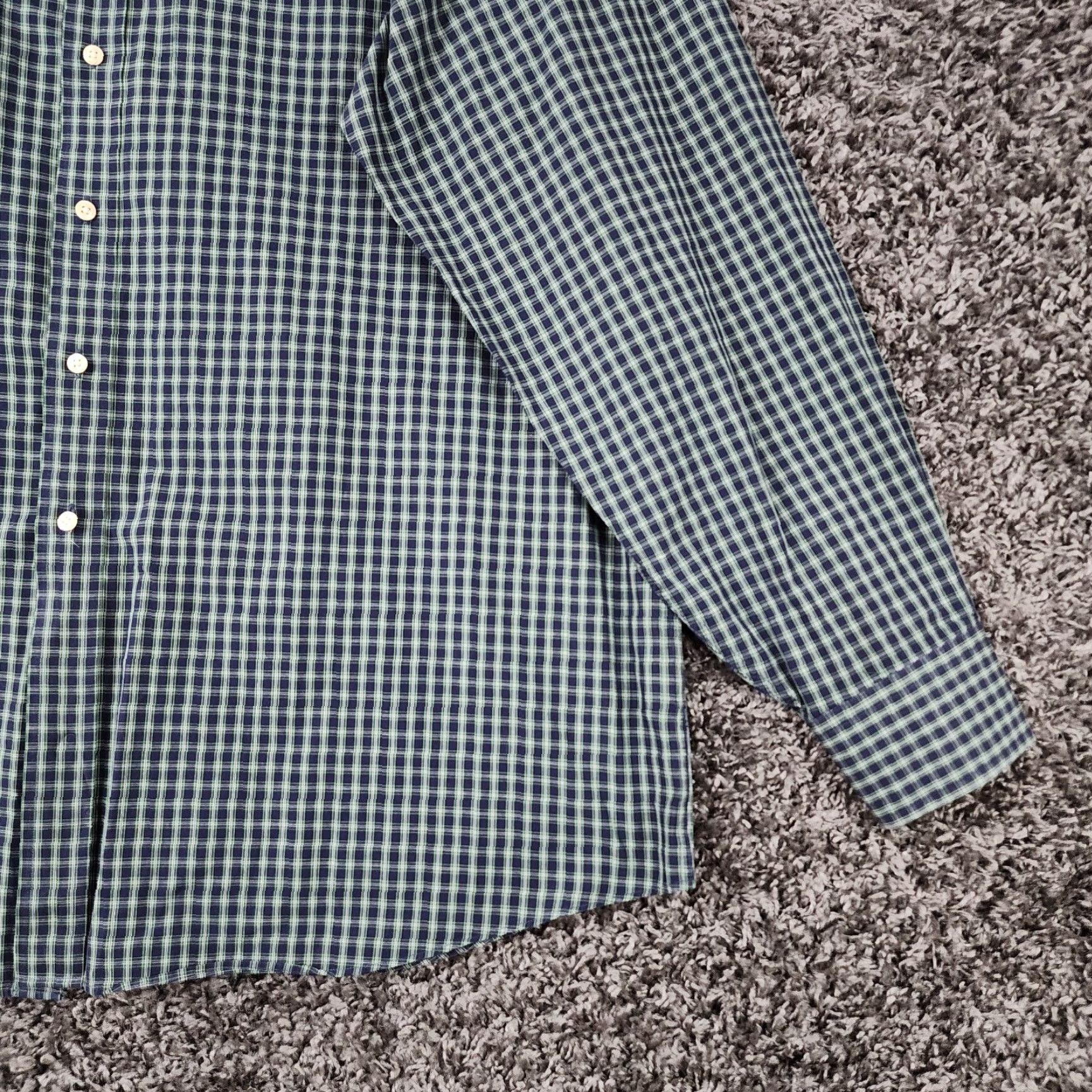 Tommy Hilfiger Tommy Hilfiger Shirt Men XL Button-Down Plaid Long Sleeve Dress Shirt Green Blue Mens Size 46R - 2 Thumbnail