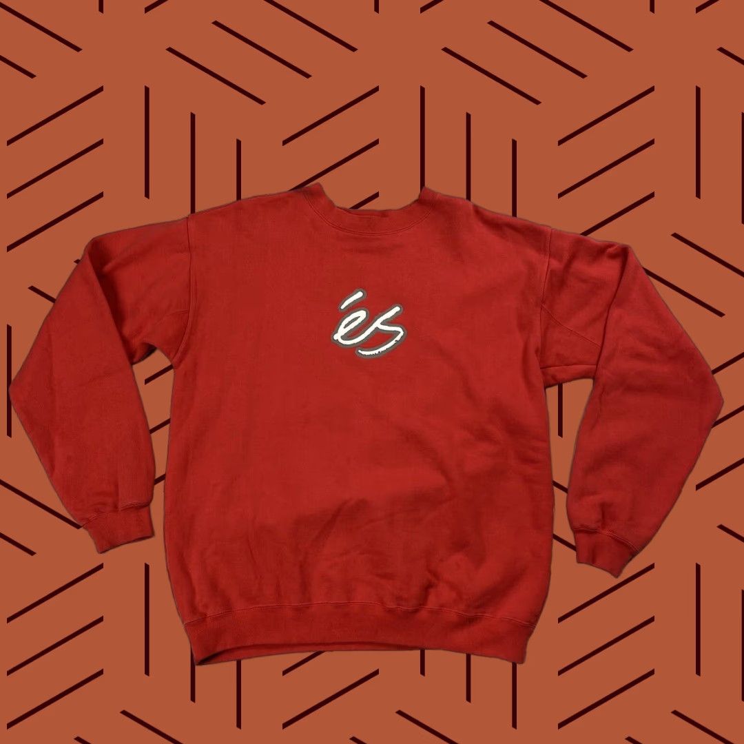 VINTAGE ES SKATEBOARDING CREWNECK SWEATSHIRT RED LOGO M OVERSIZED