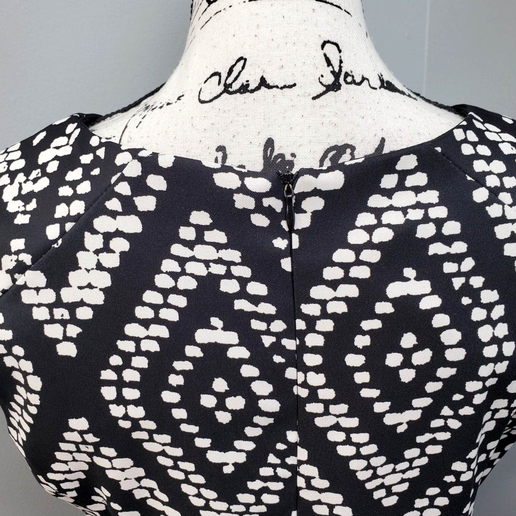 Vintage AB Studio Geometric Dress Women's 12 Black White Cap Sleeve Back Zip Fit & Flare Midi Casual 90s Style Womens Size XL / US 12-14 / IT 48-50 - 6 Thumbnail