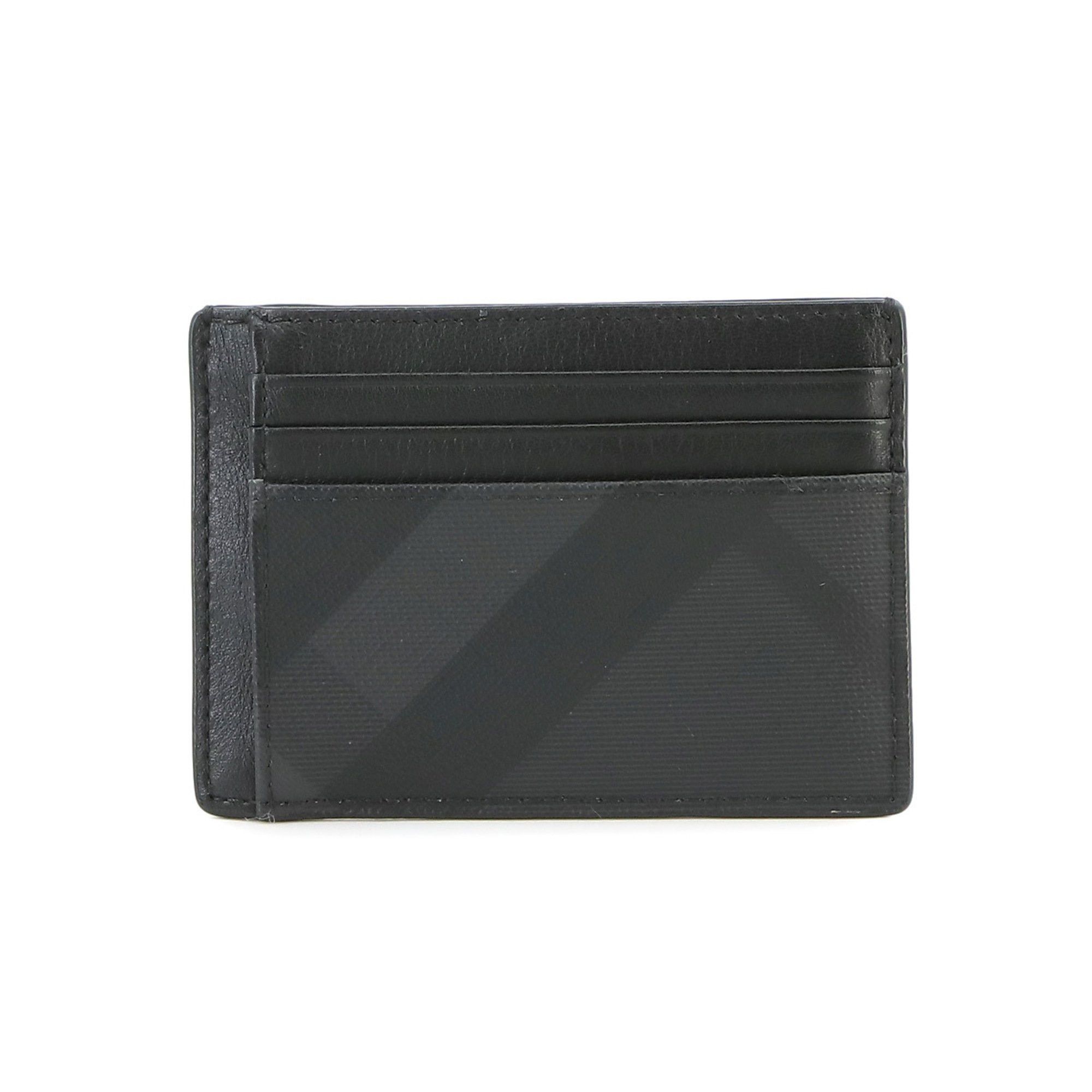 image of Burberry London Check Business Card Holder/card Case Money Clip Leather Black Grey 8056630, Women's