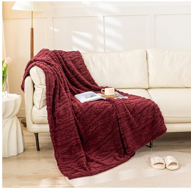The Unbranded Brand Sherpa Throw Blanket Super Soft Cozy Warm Burgundy 50x65" Size ONE SIZE - 1 Thumbnail