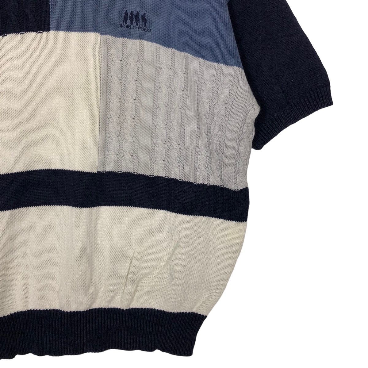 Japanese Brand 🔥90’s Vintage Knit Sweatshirt World Polo Striped Design Size US L / EU 52-54 / 3 - 5 Thumbnail