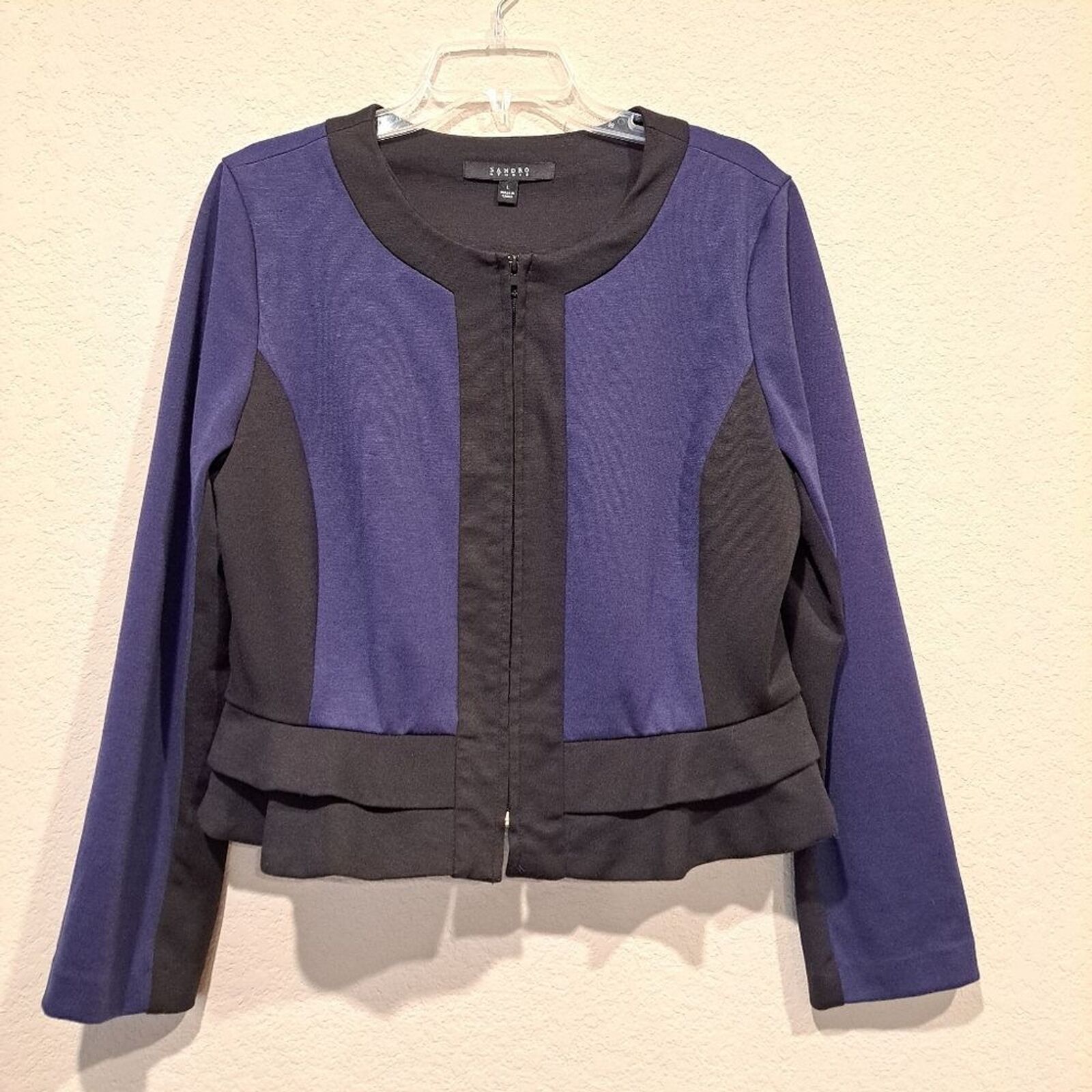 Sandro Sandro Studio colorblock purple black cardigan ruffles sz L Size L / US 10 / IT 46 - 1 Thumbnail