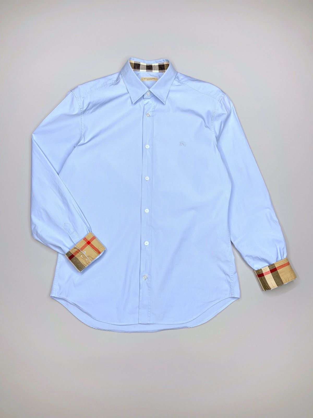 image of Burberry Button Up Shirt Nova Check in Sky Blue, Men's (Size XL)