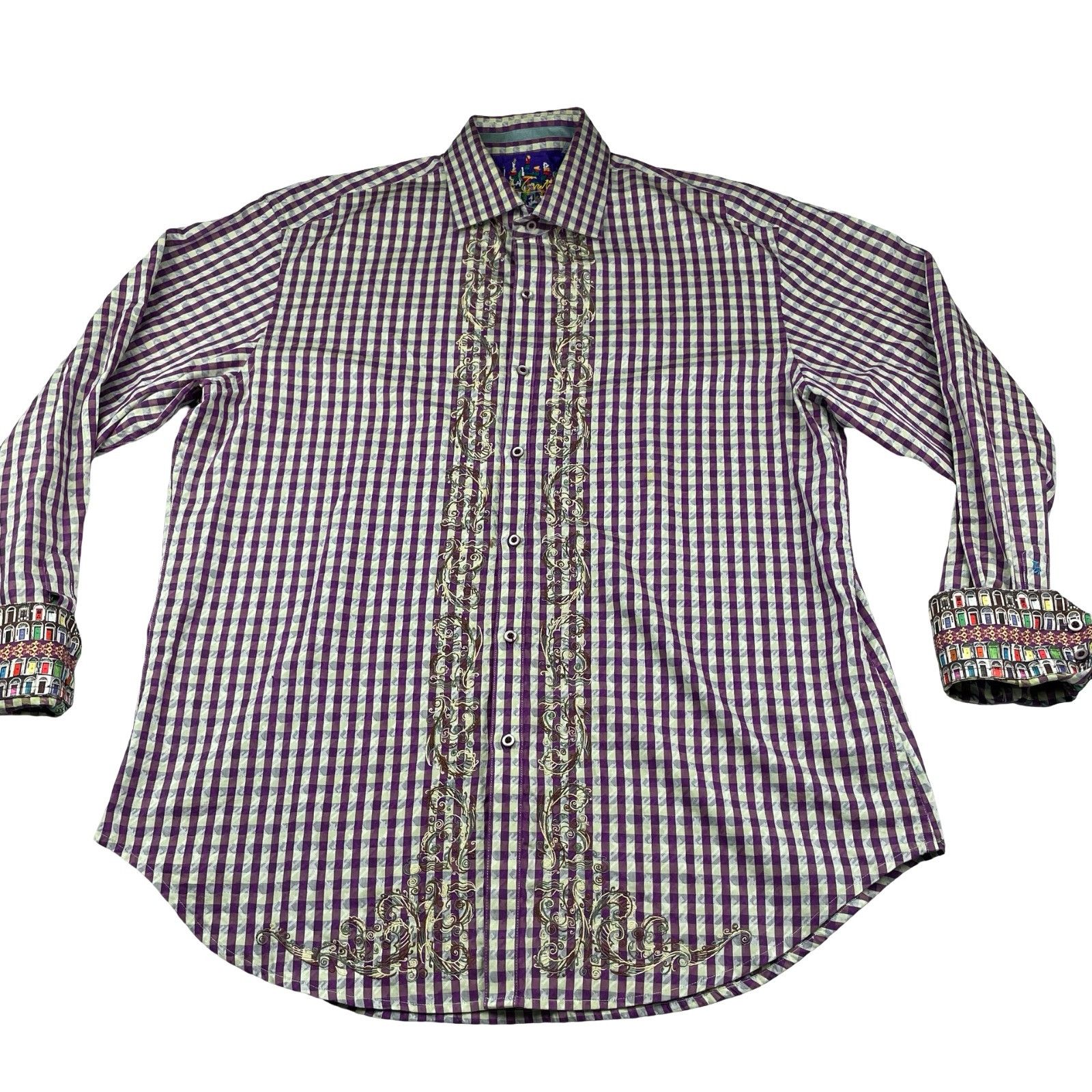 Robert Graham Robert Graham Men's Embroidered Flip Cuff Button Shirt Purpl Size US XL / EU 56 / 4 - 2 Thumbnail