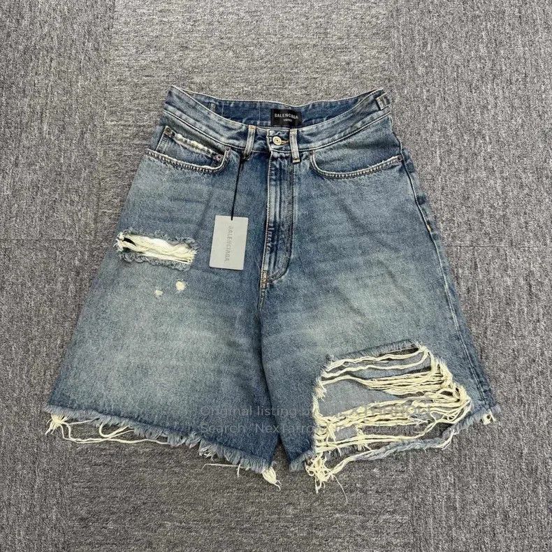 Balenciaga Balenciaga size XS Washed distressed slashed denim shorts Size 22" - 1 Thumbnail