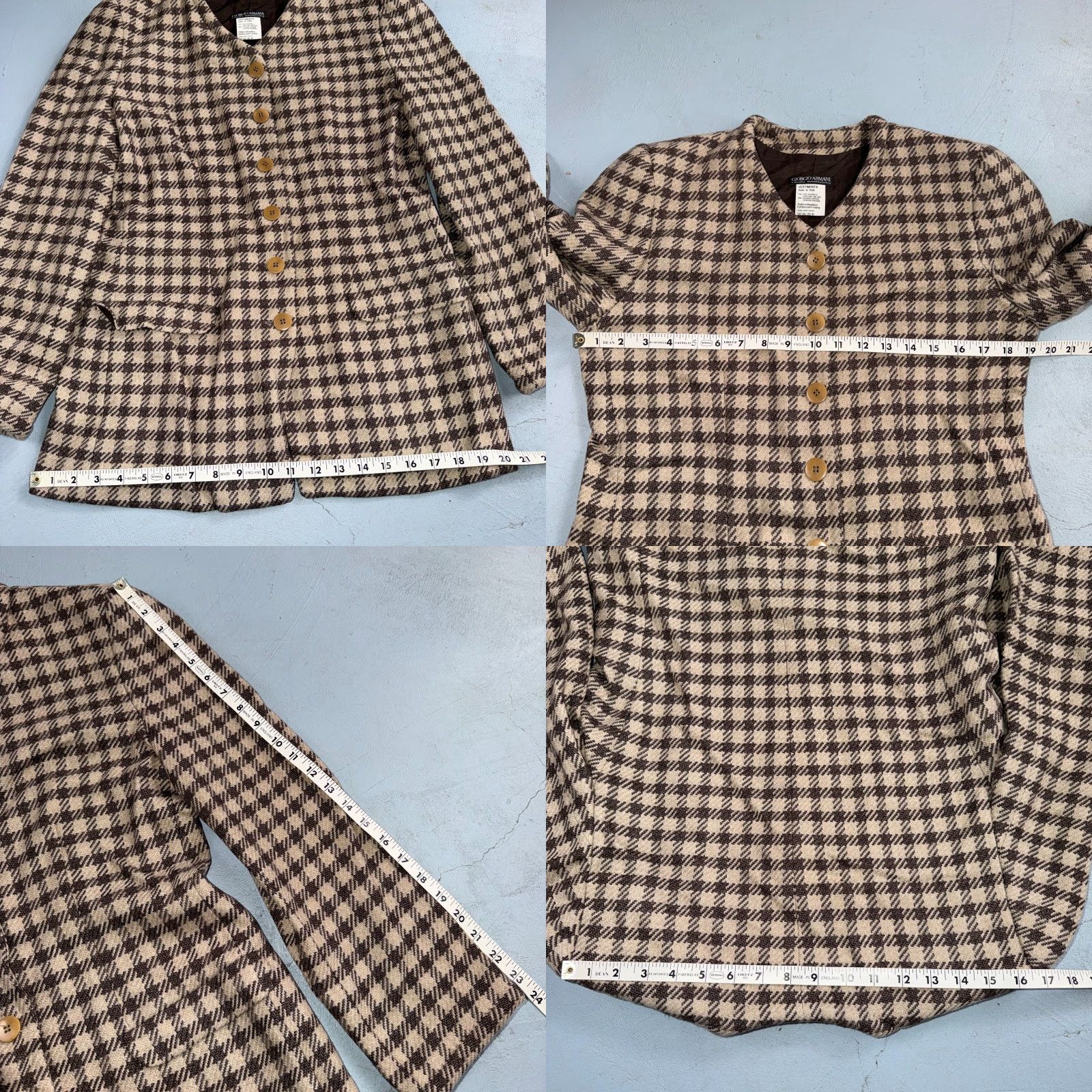 Giorgio Armani VINTAGE Giorgio Armani Jacket Women 42 Brown Houndstooth Wool Cashmere Italy Size M / US 6-8 / IT 42-44 - 8 Thumbnail