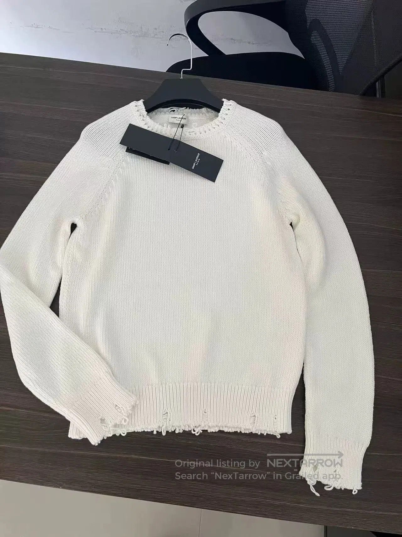 Saint Laurent Paris Saint Laurent Frayed Crewneck Wool Sweater. Size S / US 4 / IT 40 - 2 Thumbnail