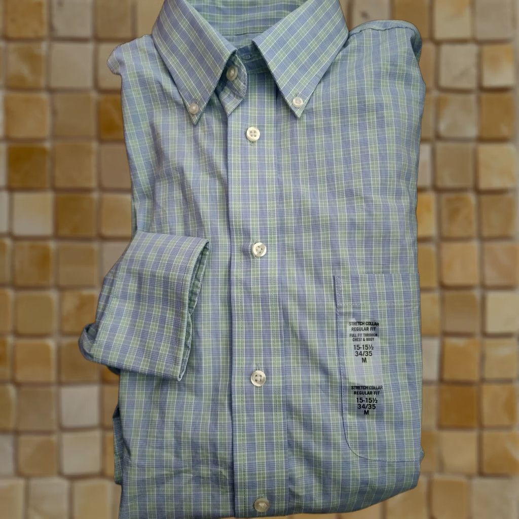 Chaps VINTAGE New Mens Chaps Regular Fit Plaid Blue Green Size M 15-15.5 34/35 Dress Shirt Mens Size 40R - 1 Thumbnail