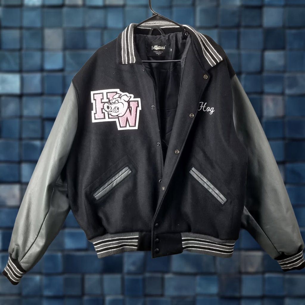 Vintage VINTAGE Settlemier's Leather Wool Varsity Jacket Men 46 XXL Embroidered Logo Pockets Black Knit Reg Jacket Reg Mens 46 Embroidered Varsity Jacket Size US S / EU 44-46 / 1 - 1 Thumbnail