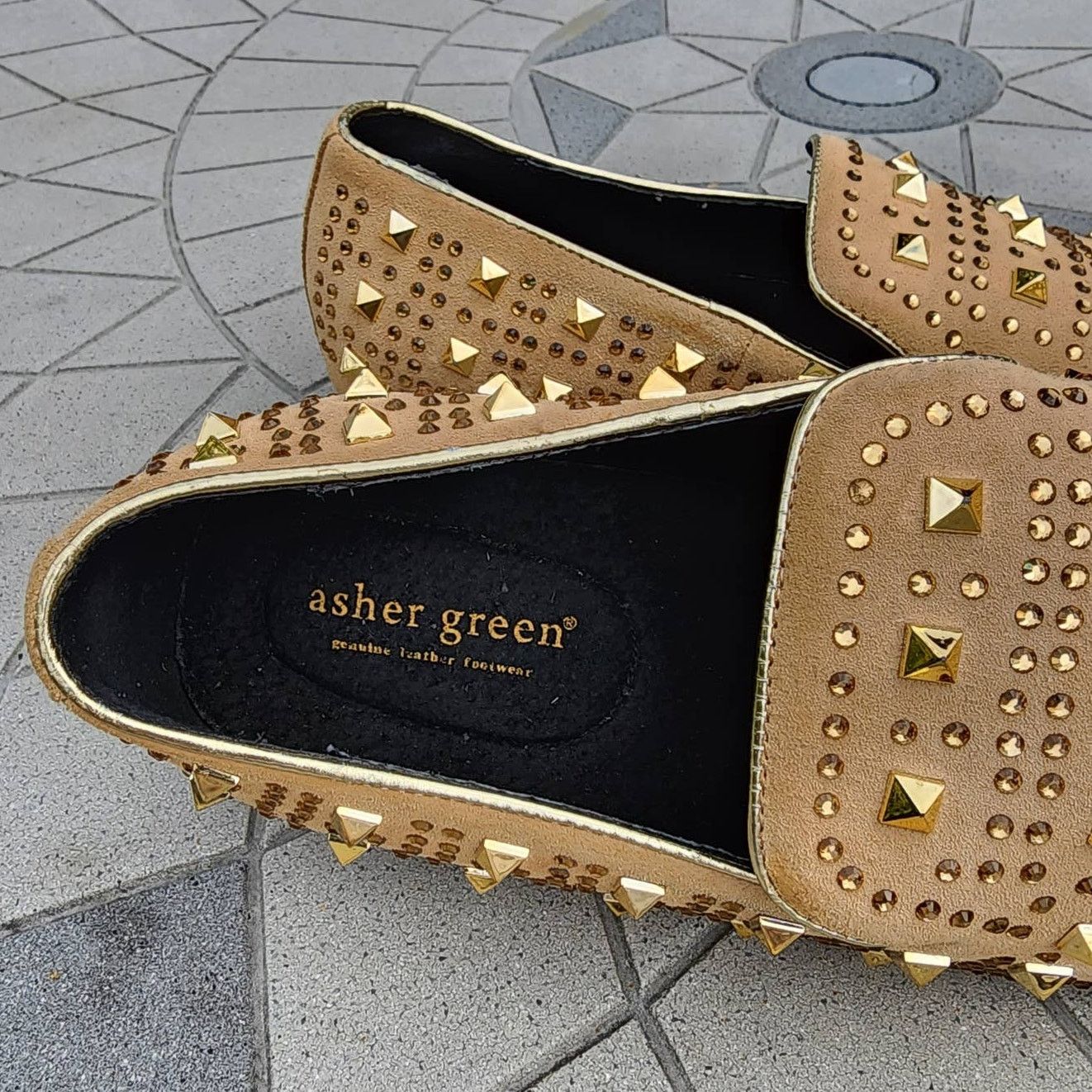 Designer Asher Green Tonal Crystal Studded Suede Smoking Loafer 14 Size US 14 / EU 47 - 6 Thumbnail