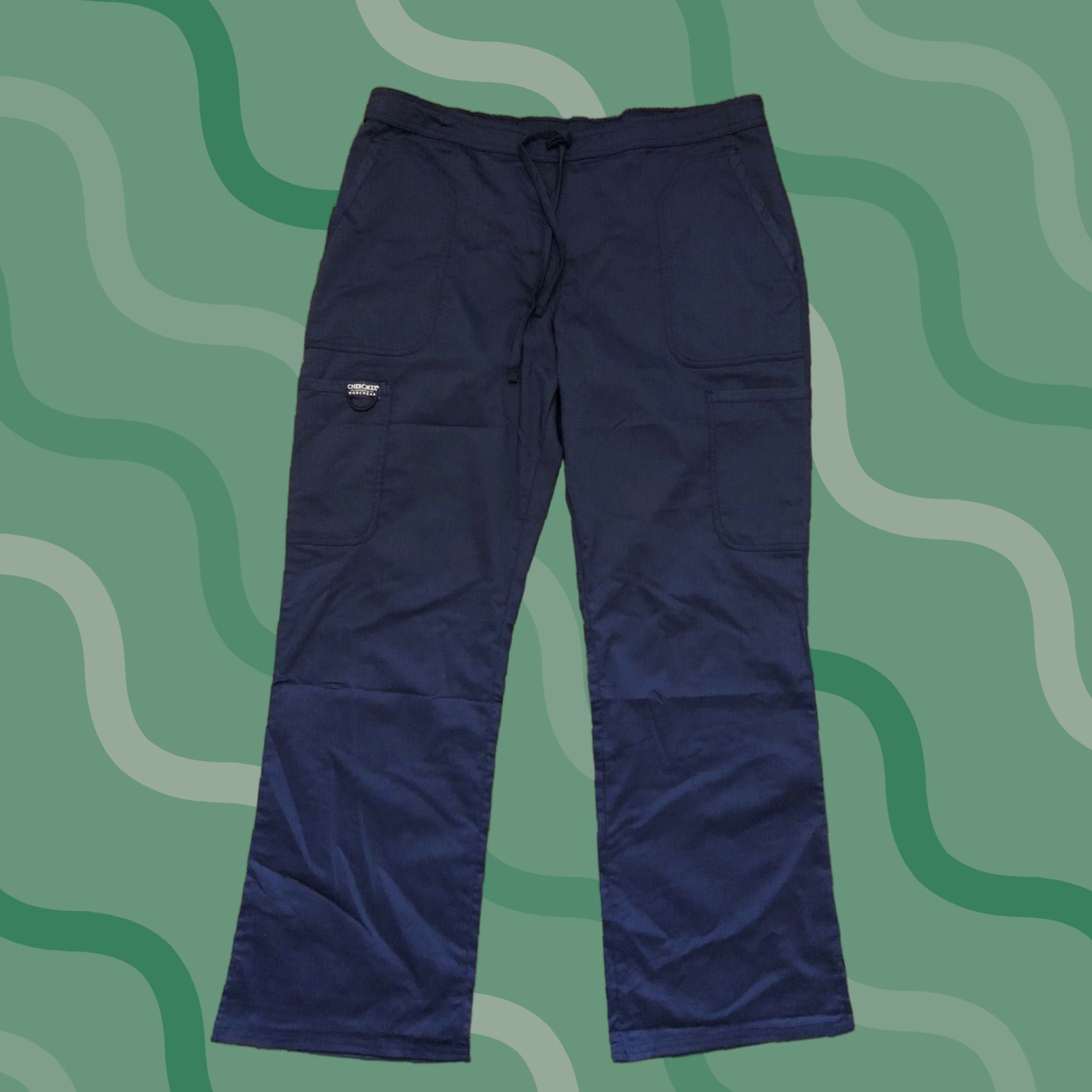 Cherokee Cherokee Workwear Revolution Scrub Pants WW120 Women's L Slight Flare Drawstring Blue Size 36" / US 14 / IT 50 - 1 Thumbnail