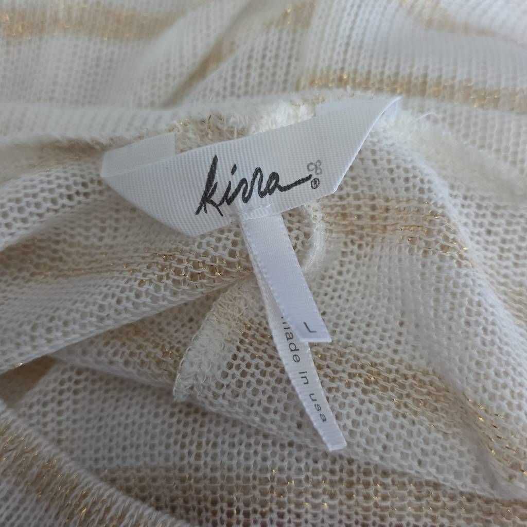 Kirra Kirra Women's Size Large White Gold Stripe Knit Sheer 3l4 Sl Size L / US 10 / IT 46 - 2 Thumbnail