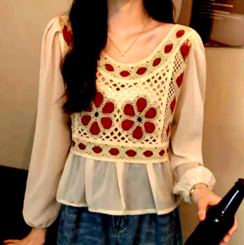 Japanese Brand × Vintage Vintage Punk Chiffon Floral Crochet Knit Embroidery Blouse Size ONE SIZE - 4 Thumbnail