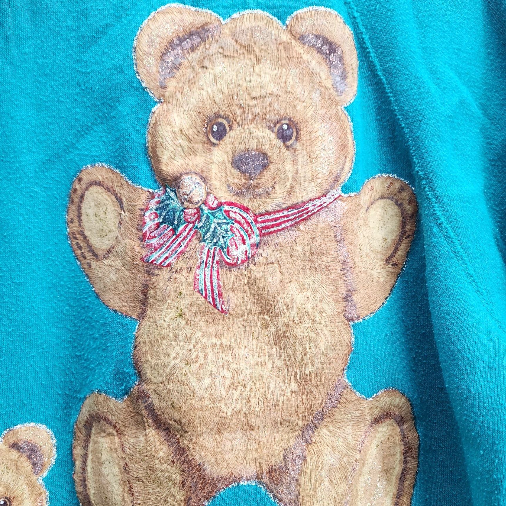 Tultex Tultex Womens XL Turquoise Christmas Teddy Bears Sweatshirt Made In USA Pullover Winter Size XL / US 12-14 / IT 48-50 - 2 Thumbnail