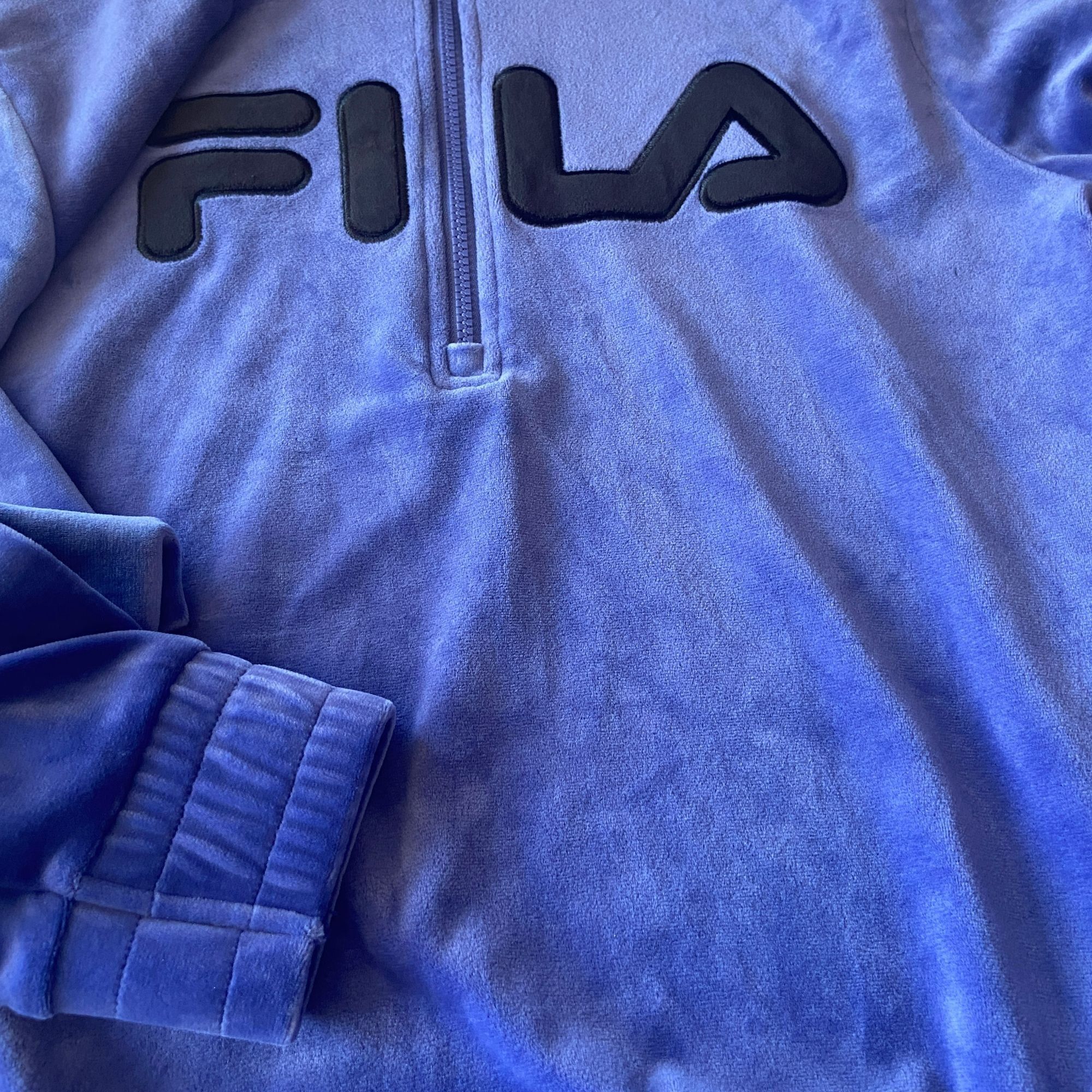 Fila FILA Womens Medium Hoodie Velour 1/4 Zip Blue Logo Hoodie Size M / US 6-8 / IT 42-44 - 5 Thumbnail