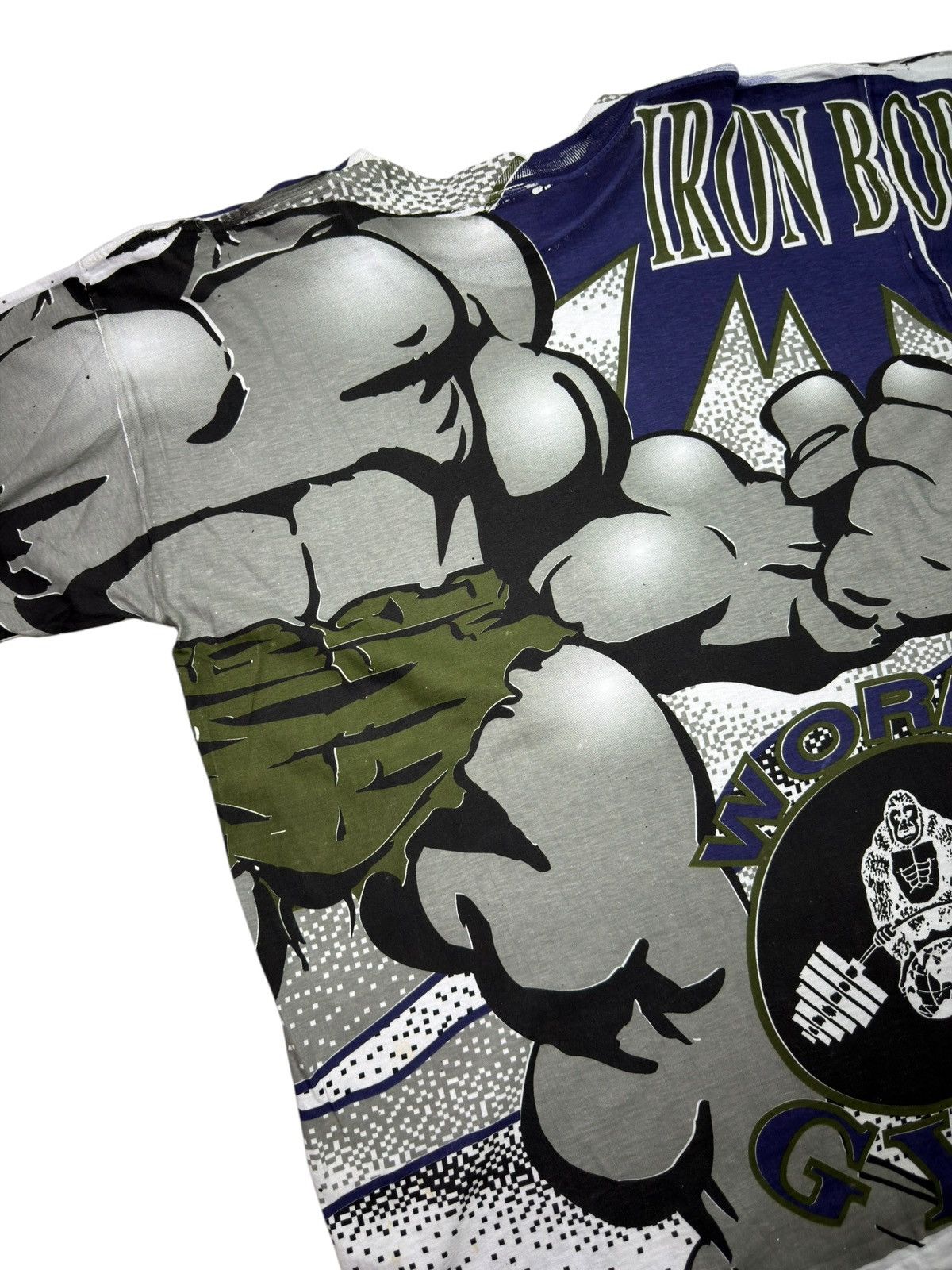 Other *RARE* VINTAGE 90s WORLD GYM AOP TEE IRON BODY Size US L / EU 52-54 / 3 - 9 Thumbnail