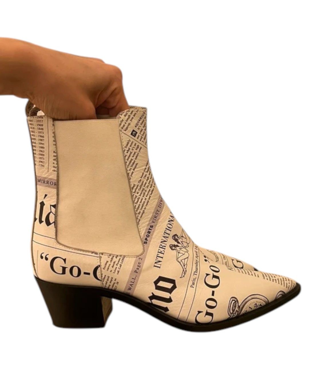 John Galliano ICONIC GAZETTE PRINTED LEATHER BOOTS Size US 8 / IT 38 - 3 Thumbnail
