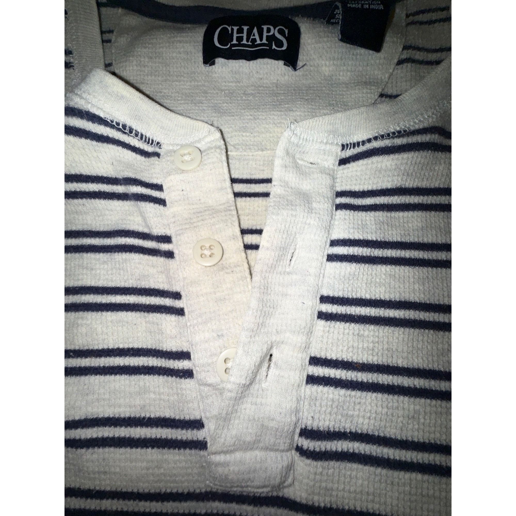 Chaps Chaps Mens XL Striped Long Sleeve Henley Shirt White & Navy Size US XL / EU 56 / 4 - 4 Thumbnail