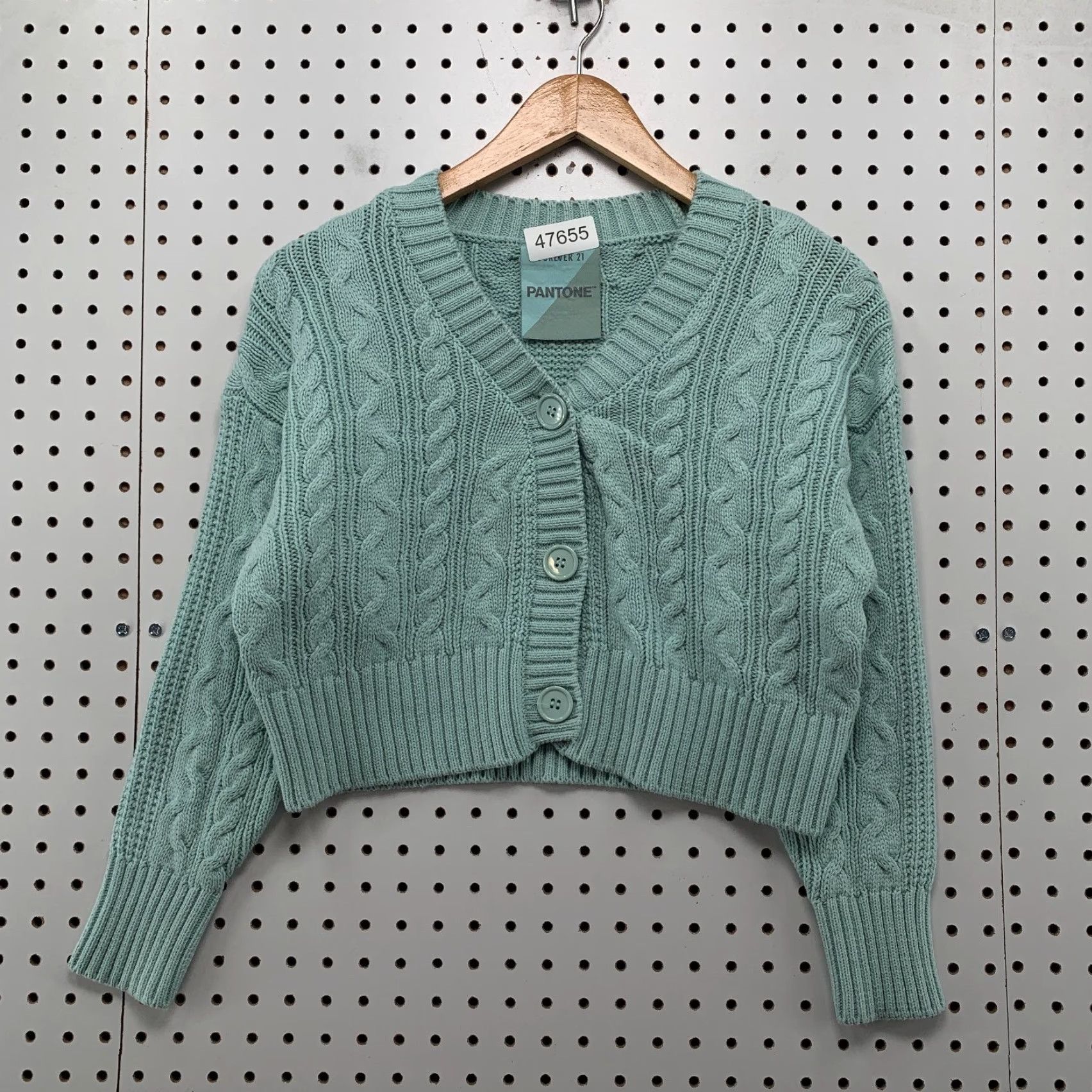 Forever 21 FOREVER 21 Cardigan Sweater Womens S Green Cable Knit Cropped V-Neck Knit - Pullover, Casual, Fall Winter, Solid Pattern Size S / US 4 / IT 40 - 2 Thumbnail