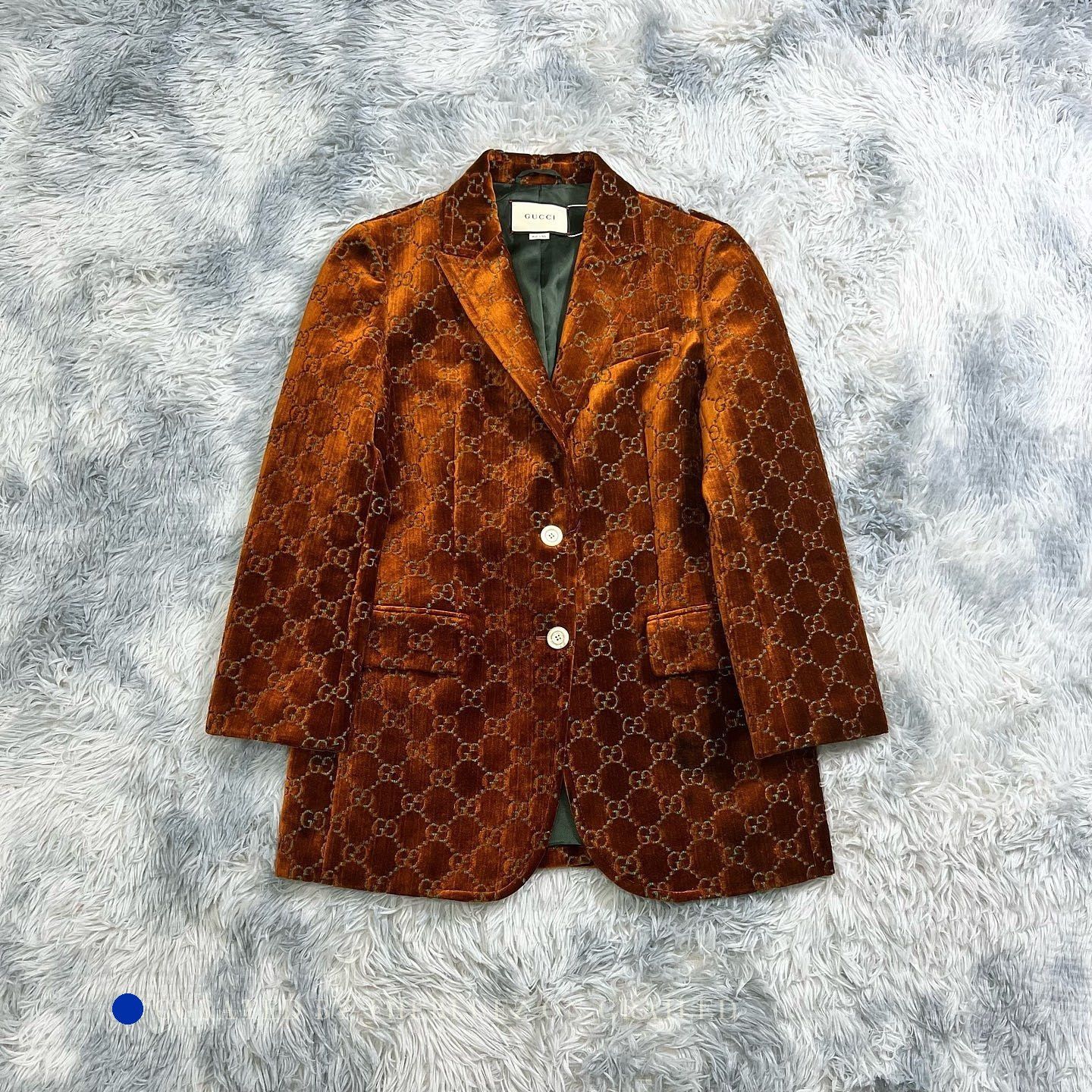 Gucci GG Monogram Velvet Blazer in Brown Size US M / EU 48-50 / 2 - 1 Thumbnail