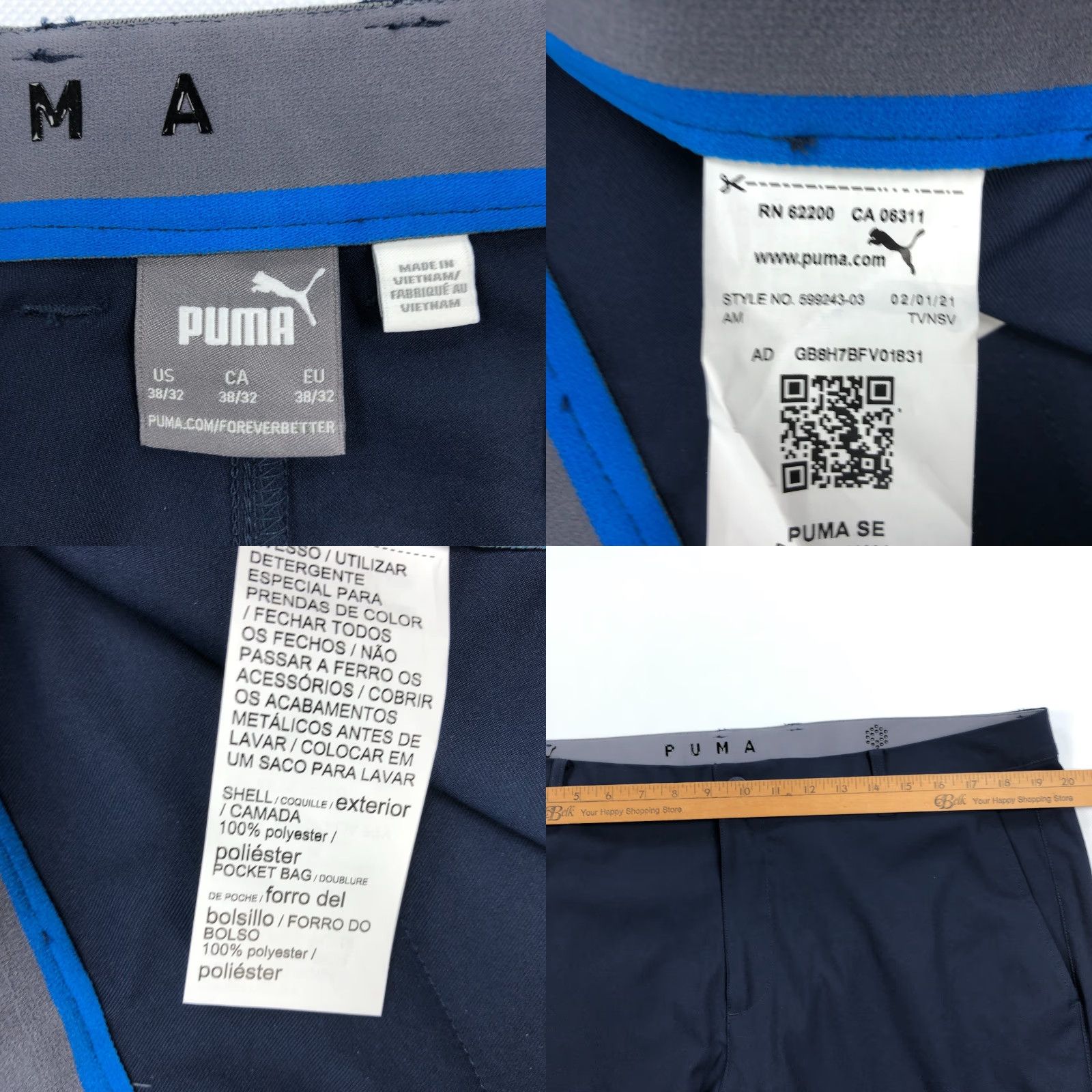 Puma Puma Golf Pants Mens 38x32 Blue Jackpot Performance Athletic Pants Mens Regular Straight Front City Golf Sports Activewear Size US 38 / EU 54 - 8 Thumbnail