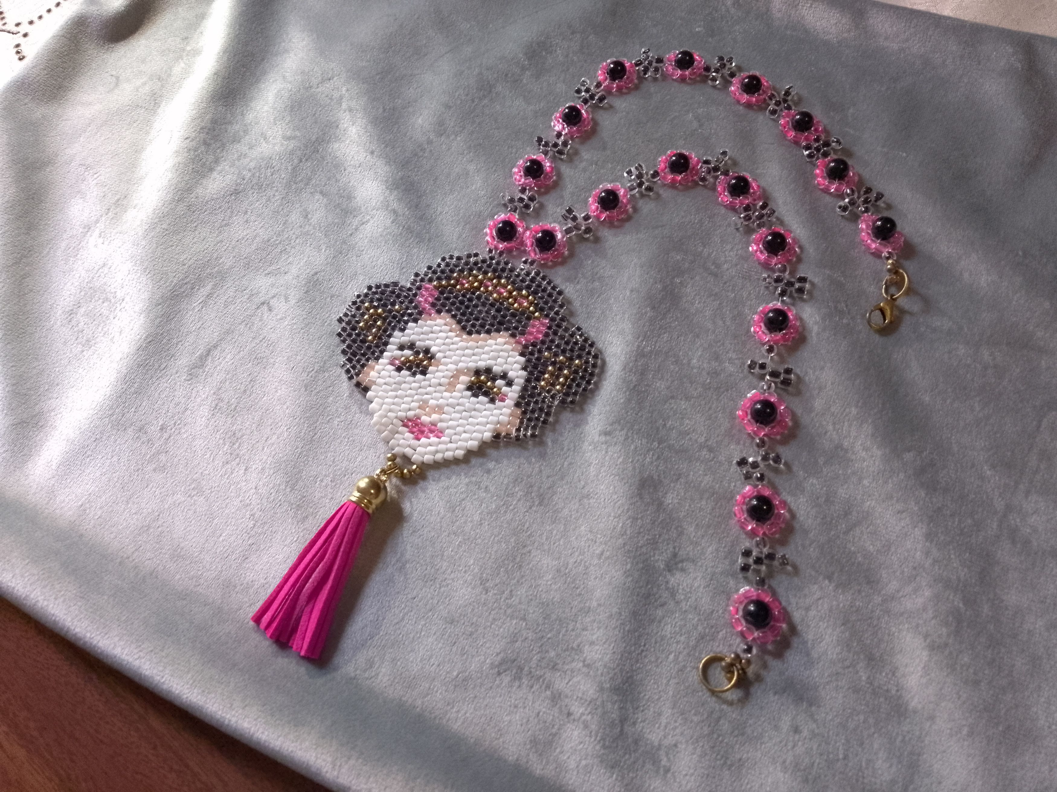 Handmade Necklace Long Black Pearls Beaded Pendant Geisha Size ONE SIZE - 6 Thumbnail