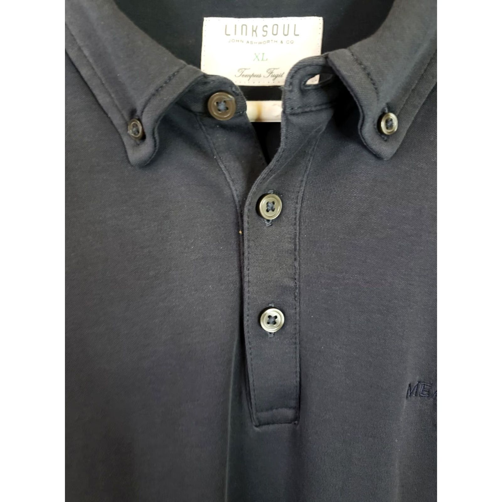 Vintage Linksoul Polo Shirt Mens XL Navy Blue Golf Button Down Collar No Iron Graphic Print Embroidered Logo Chest Personalization Size US XL / EU 56 / 4 - 6 Thumbnail