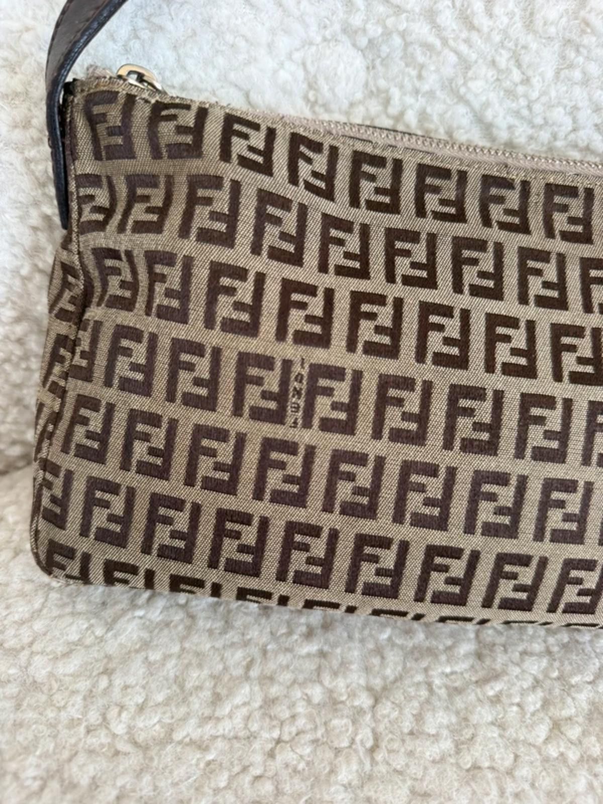Fendi Fendi Zucchino Canvas Pochette – Brown FF Size ONE SIZE - 6 Thumbnail