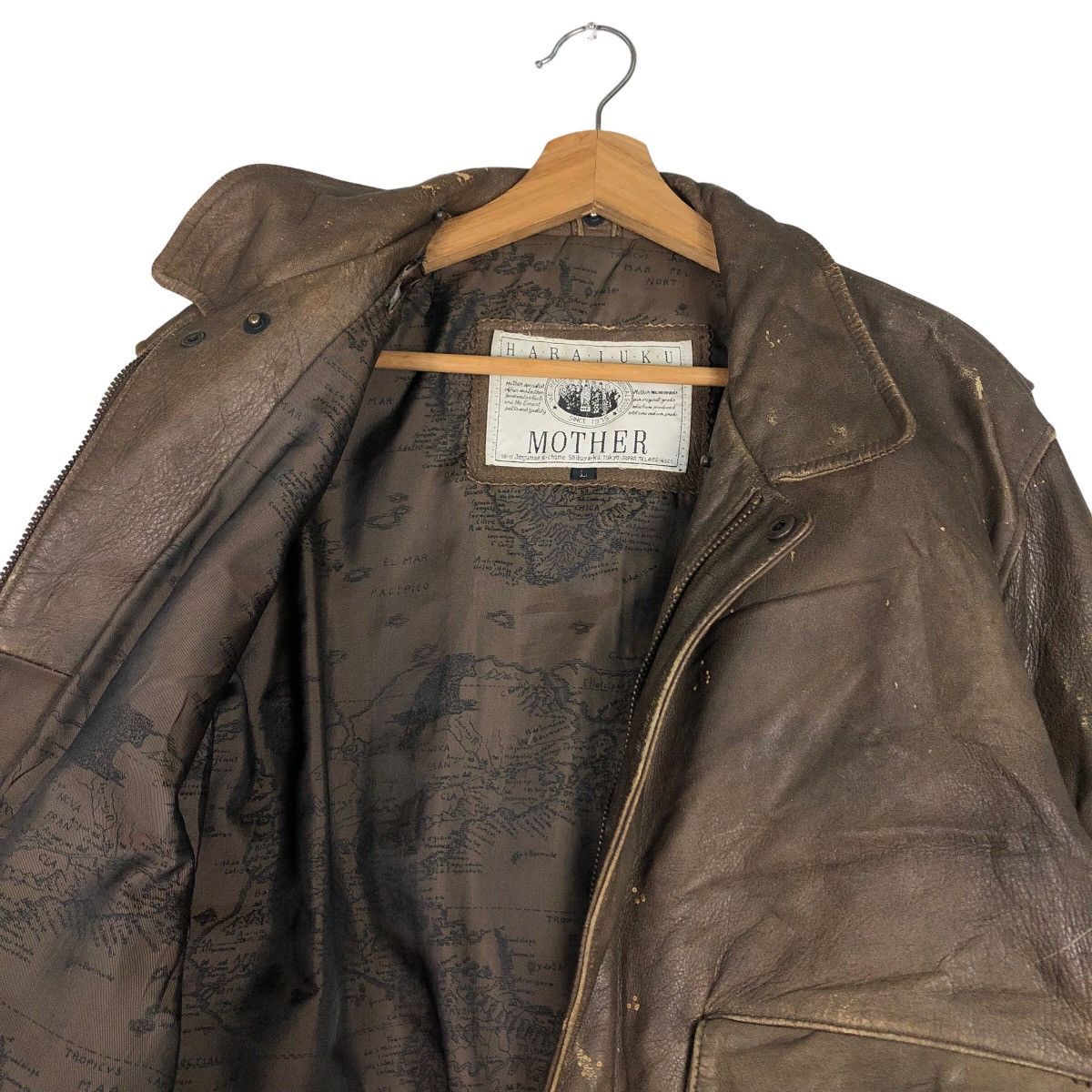 Japanese Brand 🔥Vtg Genuine Leather Jacket Bomber Harajuku Mother Map Size US L / EU 52-54 / 3 - 10 Thumbnail
