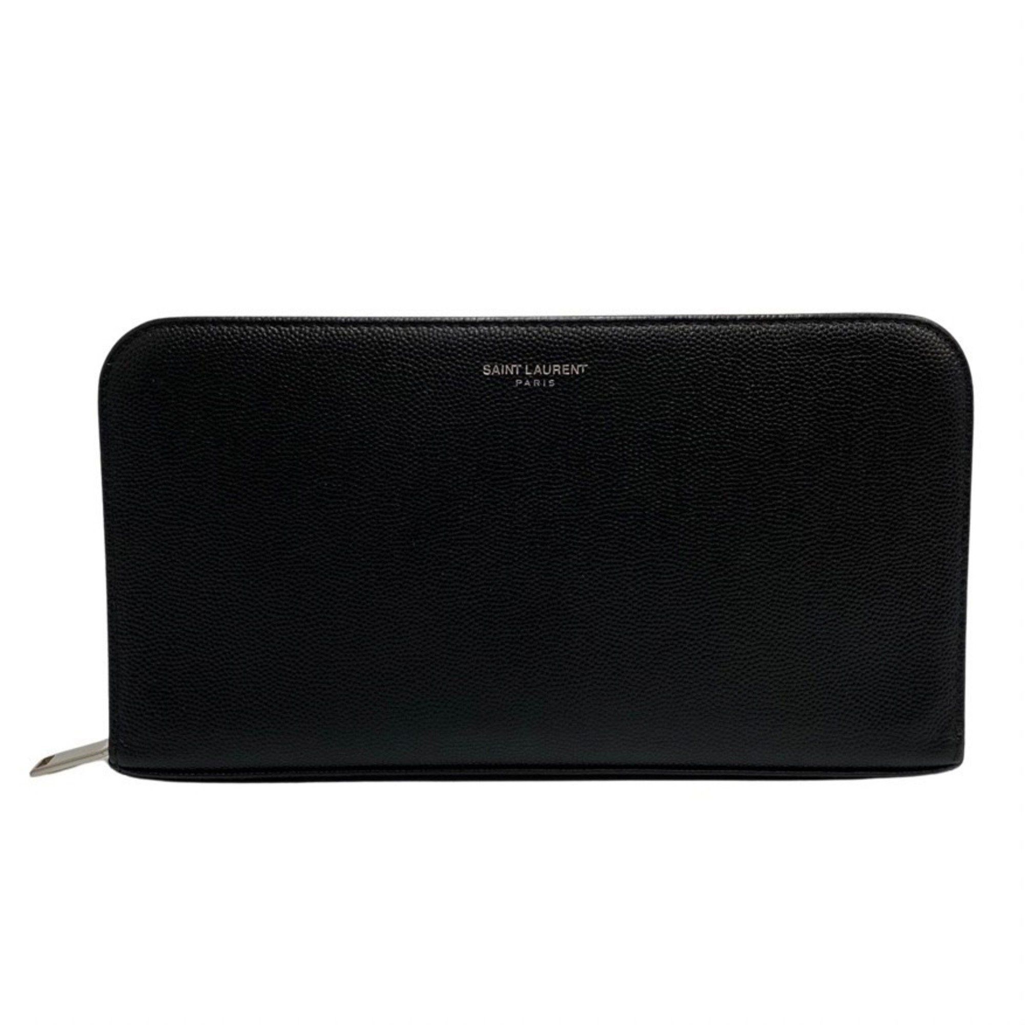 image of YVES Saint Laurent Paris Saint Laurent Paris Logo Leather Genuine Round Zip Long Wallet Card Case B