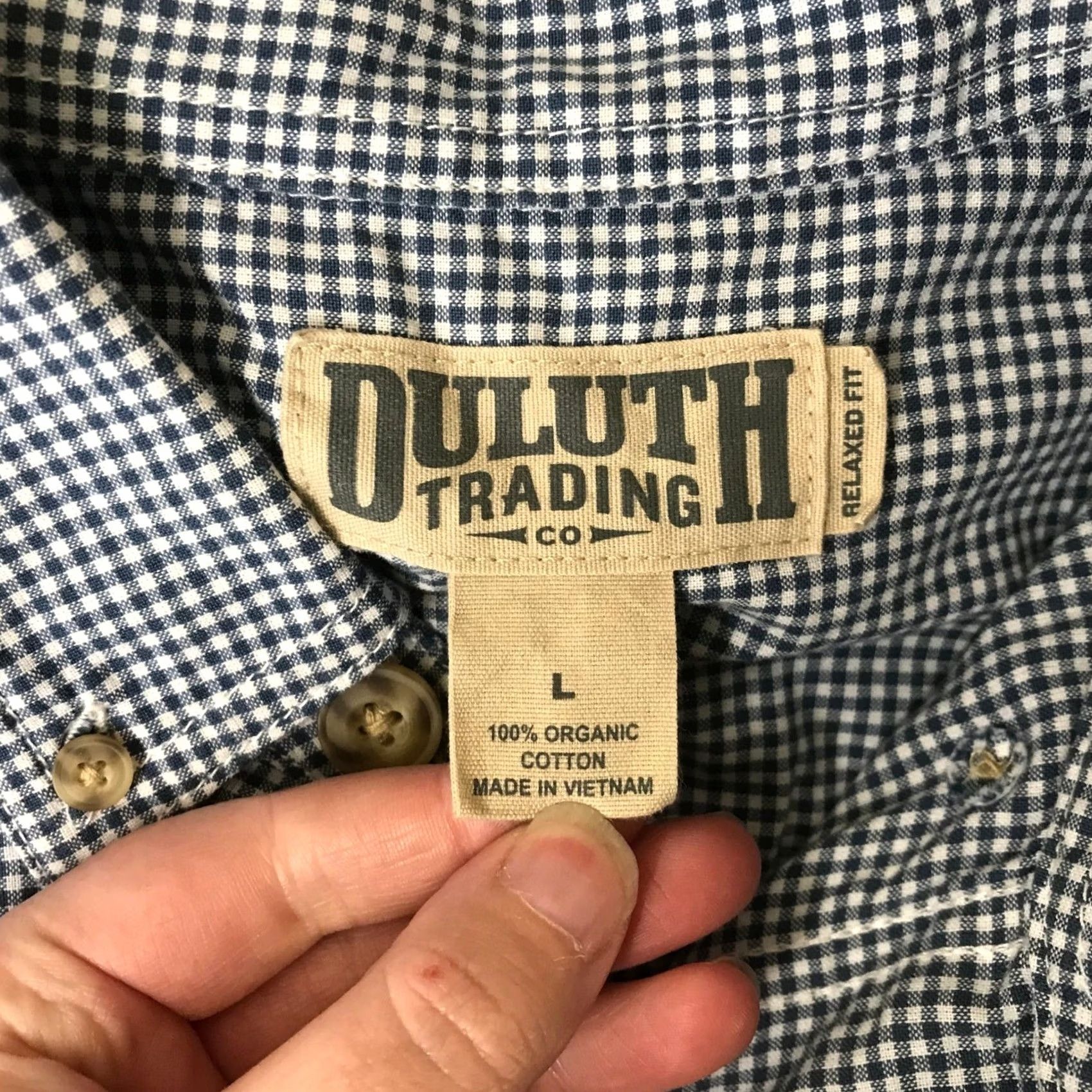 Duluth Trading Company Duluth Trading Co Men Large Gingham Short Sleeve Organic Cotton Shirt Navy White Size US L / EU 52-54 / 3 - 7 Thumbnail