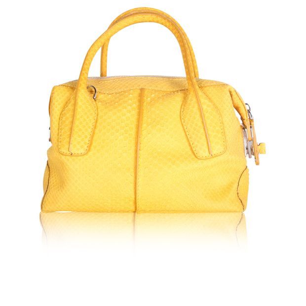 image of Tods Tod's Python Skin Yellow D-Styling Bauletto Mini With Detachable Strap, Women's