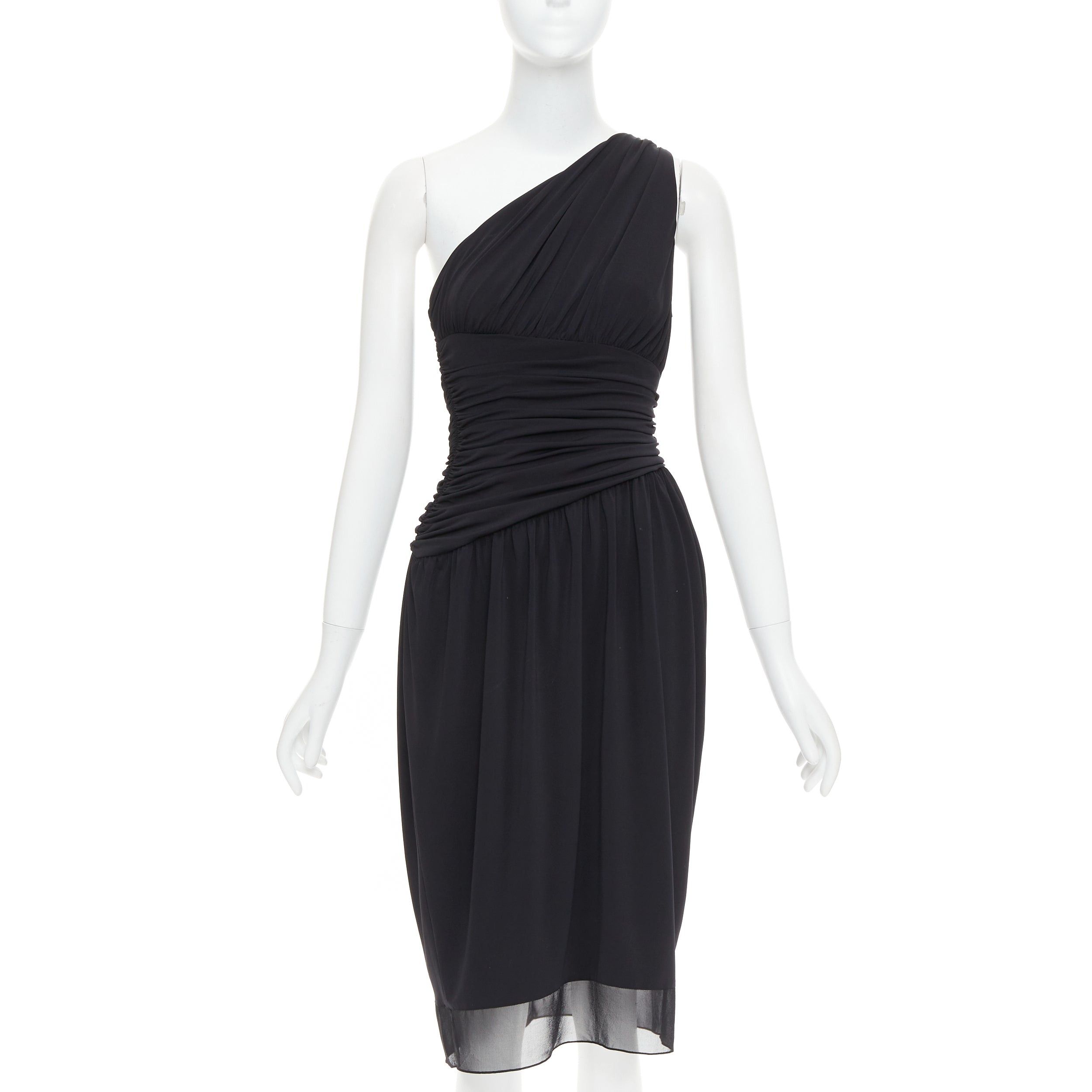 Vera Wang VERA WANG Vintage black one shoulder ruched waist silk lined dress US2 S Size S / US 4 / IT 40 - 1 Thumbnail