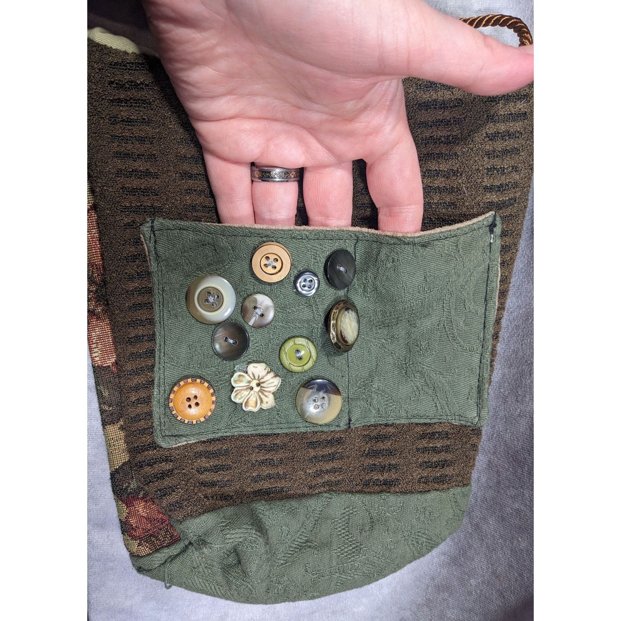Other Handmade Cottagecore Retro Fabric Button Accent Bag Size ONE SIZE - 6 Thumbnail