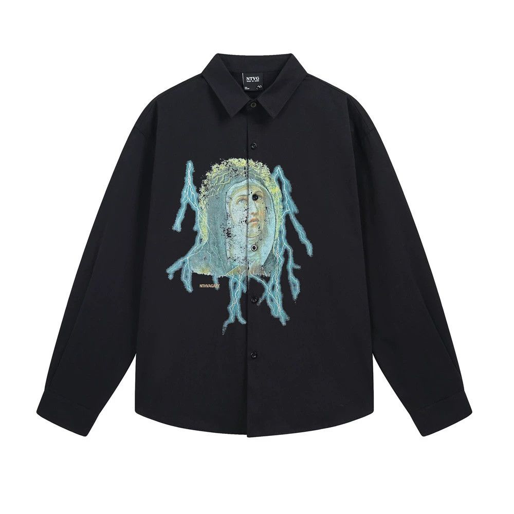 Vintage Retro printed men's loose casual long-sleeved shirt y2k Size US M / EU 48-50 / 2 - 1 Thumbnail