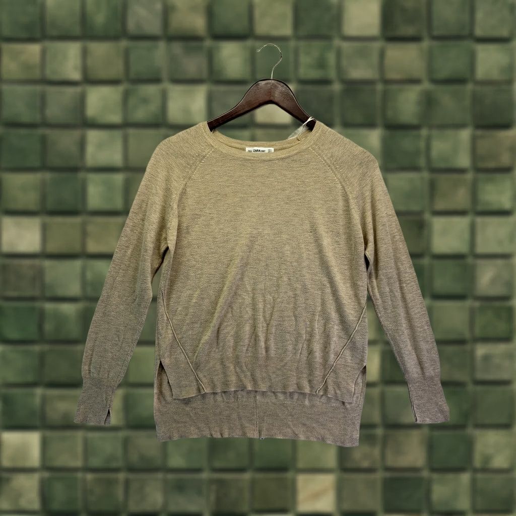Zara Zara Sweater Women’s S Beige Knit Long Sleeve Crop Round Neck Pullover Size S / US 4 / IT 40 - 1 Thumbnail