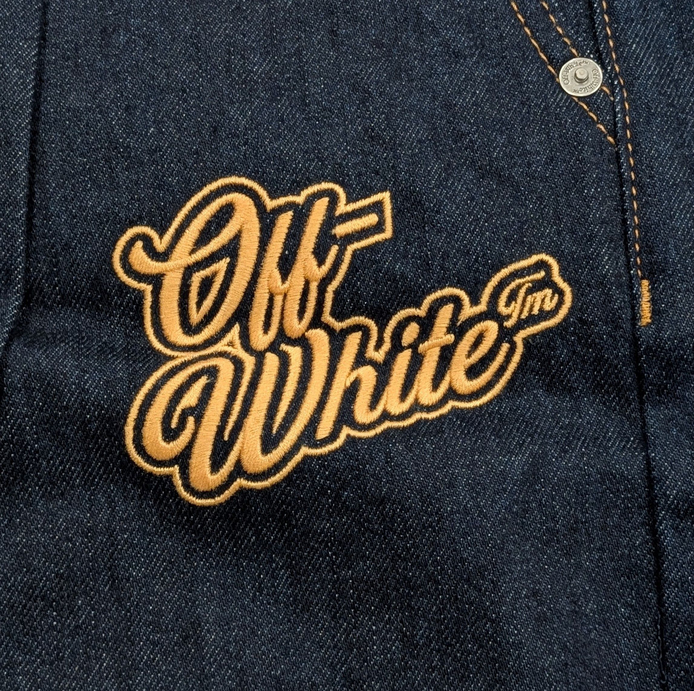 Off-White OFF-WHITE 90s Logo Baggy Jeans Raw Blue/Gold 36 Size US 36 / EU 52 - 3 Thumbnail