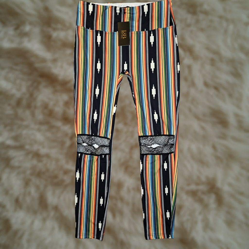 Vintage Lucky & Blessed Leggings NWT Women L Aztec Lace Ankle Striped High Rise Size 36" / US 14 / IT 50 - 1 Thumbnail