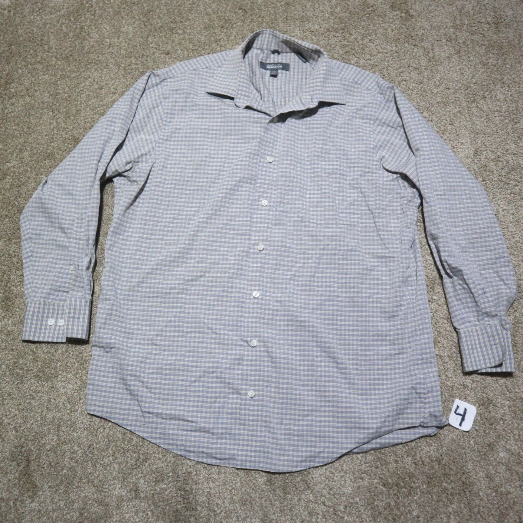 Kenneth Cole Kenneth Cole Reaction Shirt Button Front Gray Check Long Sleeve Men L 16.5 checkered button-up casual business Size US L / EU 52-54 / 3 - 2 Thumbnail