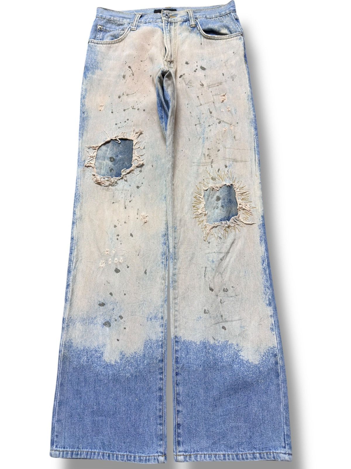 In The Attic Vintage In The Attic Mudwash Ripped Sashiko Style Denim Size US 29 - 1 Thumbnail
