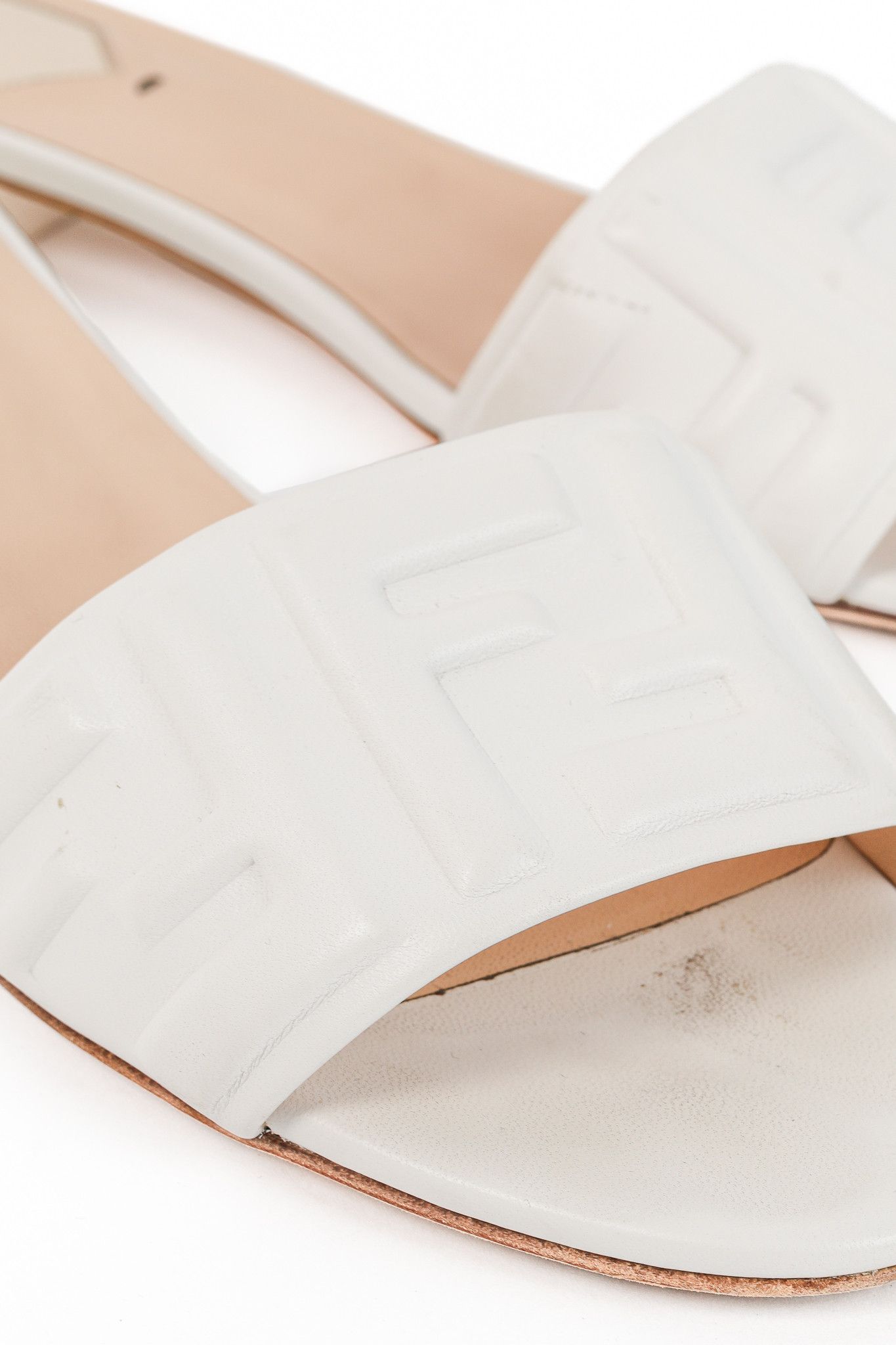 Fendi Fendi White FF-Embossed Leather Mules Size US 9 / IT 39 - 7 Thumbnail