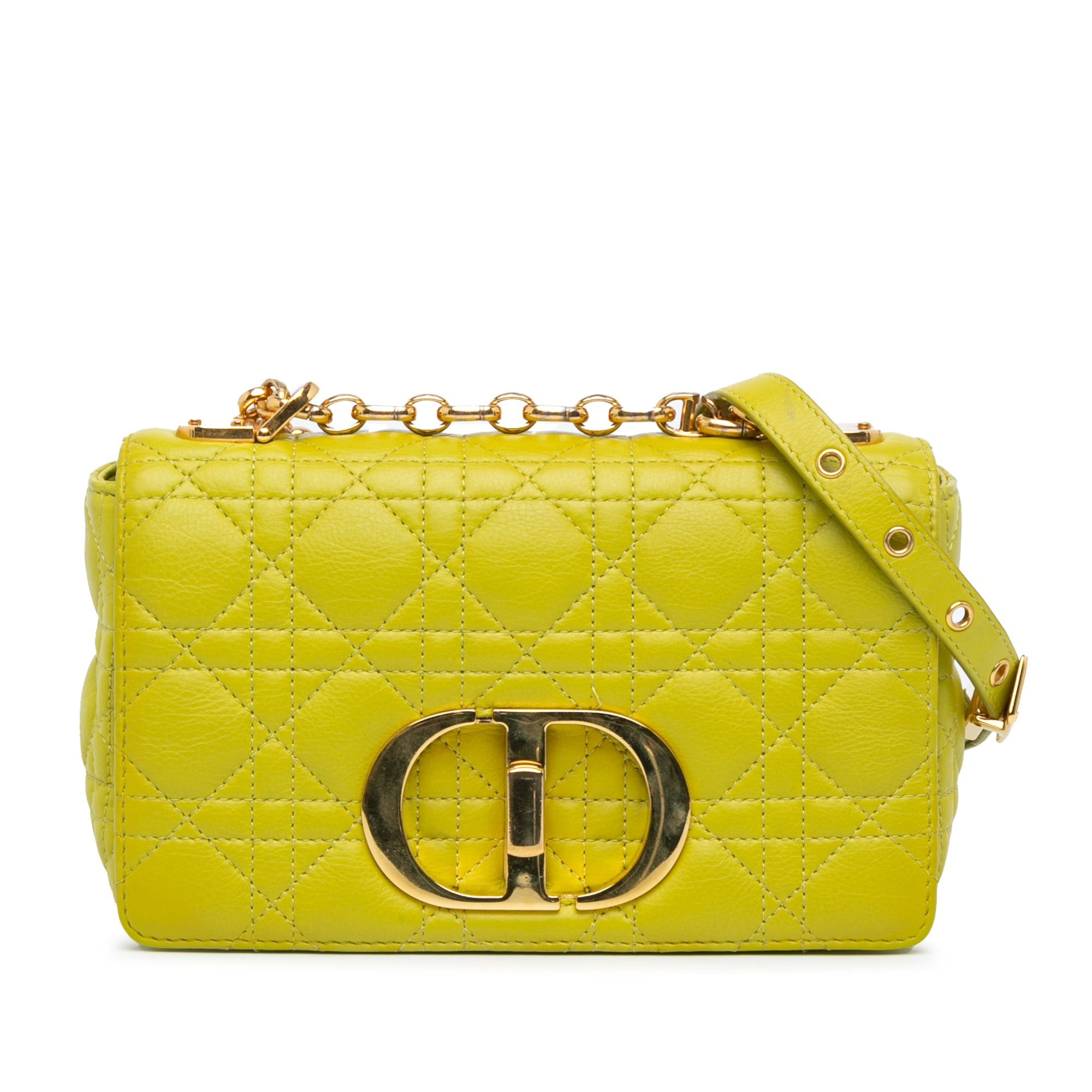 Dior Dior Small Calfskin Cannage Caro Bag Yellow Size ONE SIZE - 1 Thumbnail